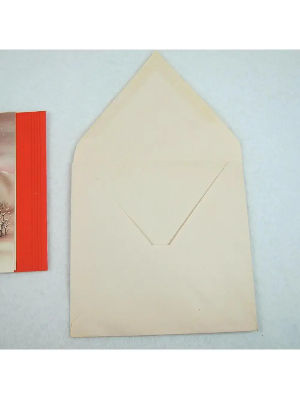 Vintage Christmas Card & Envelope Snow Cabin Stream John Greenleaf Whittier Poem